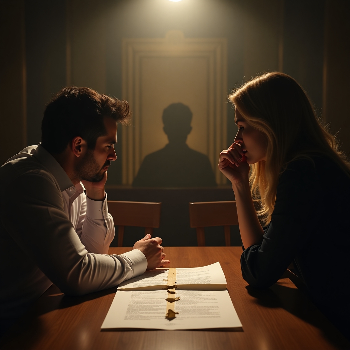 Flux Dev A symbolic scene showing a married couple in a dimly 0