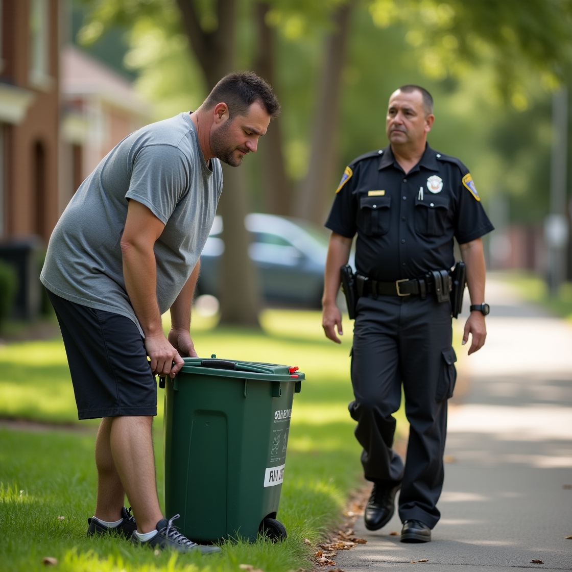 Flux Dev A man wearing an ankle monitor is doing community ser 0